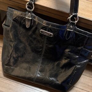 Coach Embossed Black Leather Tote